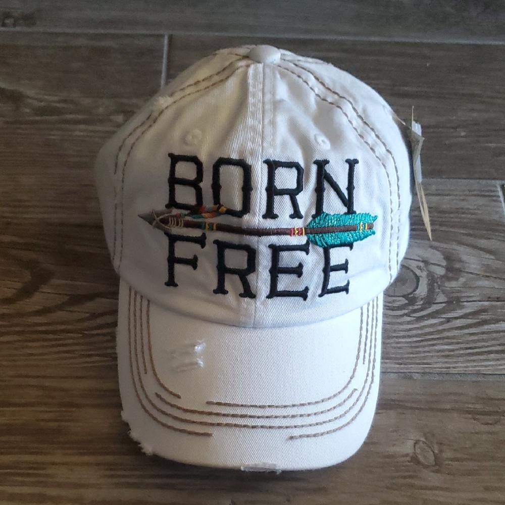 KBETHOS Vintage "Born Free" White Distressed Cap Adjustable Stap